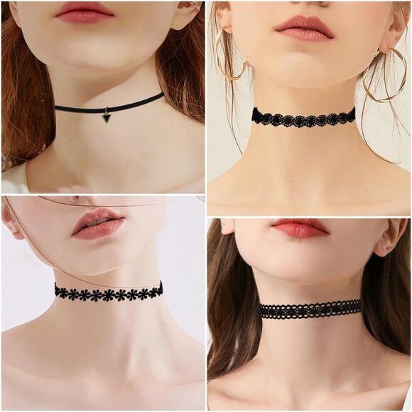Elegant 6-Piece Black Choker Necklace Set for Women - Adjustable & Versatile - Picture 4 of 7